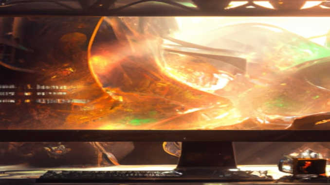 Ein Computerbild-Schirm zeigt eine Fantasy Landschaft.