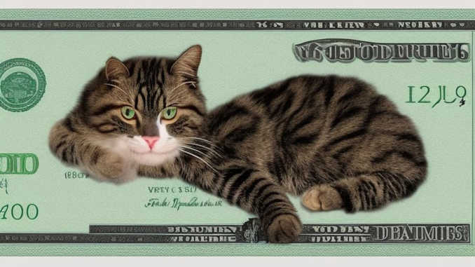 Eine Katze auf einem Geldschein.