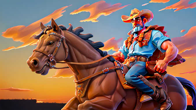Ein Cowboy auf einem Pferd.