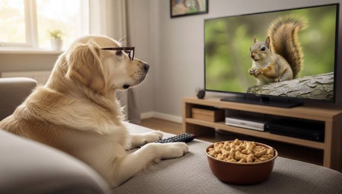 Hund schaut Fernsehen.