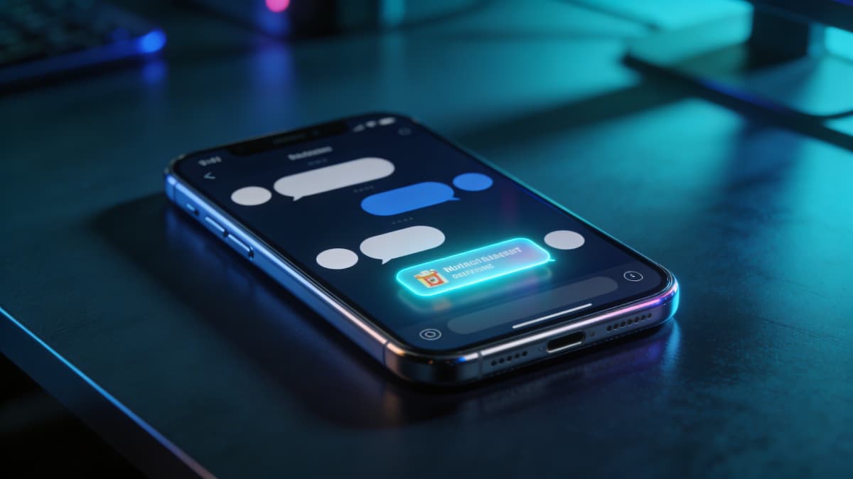 Ein Smartphone mit Messenger und Werbebanner.