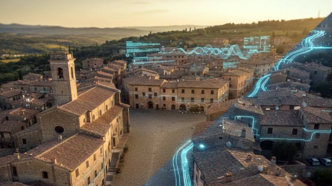 Ein italienisches Dorf mit Elementen einer Digitalisierung.